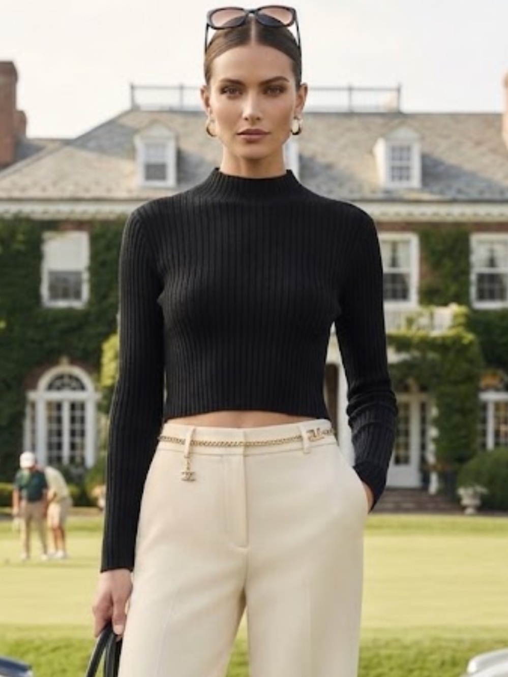 Vintage St. John Black Cropped Crew Neck Sweater